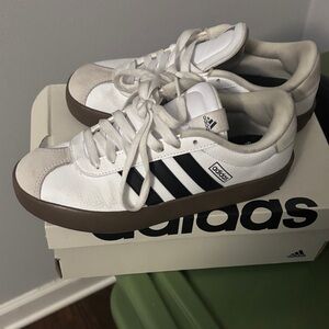 adidas White and Black Sneakers with Brown Sole